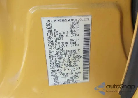 2006 Nissan Xterra S from USA, damaged, VIN 5N1AN08U76C559433